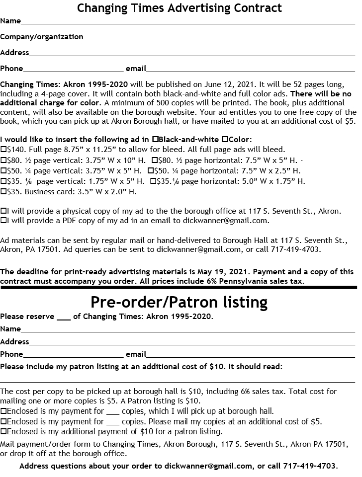 Changing Times Order Form